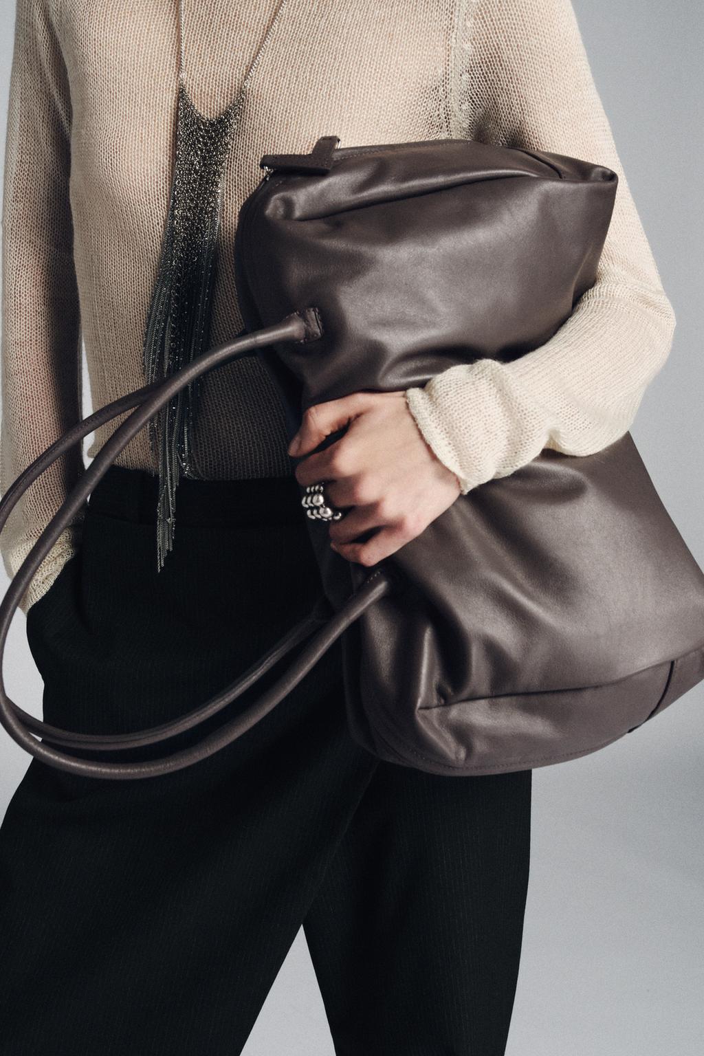 Oversized leather bowling bag