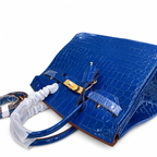 Birkin Style 25/30/35 Retourne in Royal Blue Crocodile-Embossed Leather (Gold Hardware)