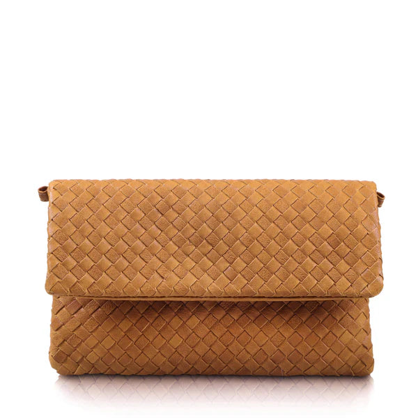 Woven flap envelope clutch