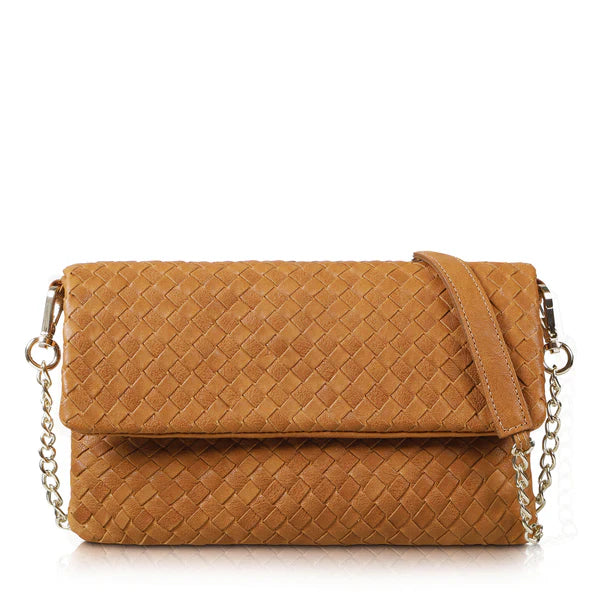 Woven flap envelope clutch
