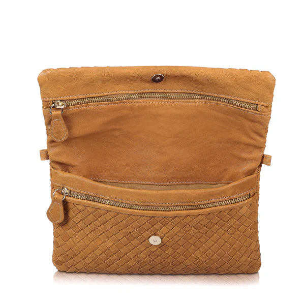 Woven flap envelope clutch