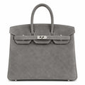 Birkin 25 Retourne in Grey Suede Grizzly (Palladium Hardware)