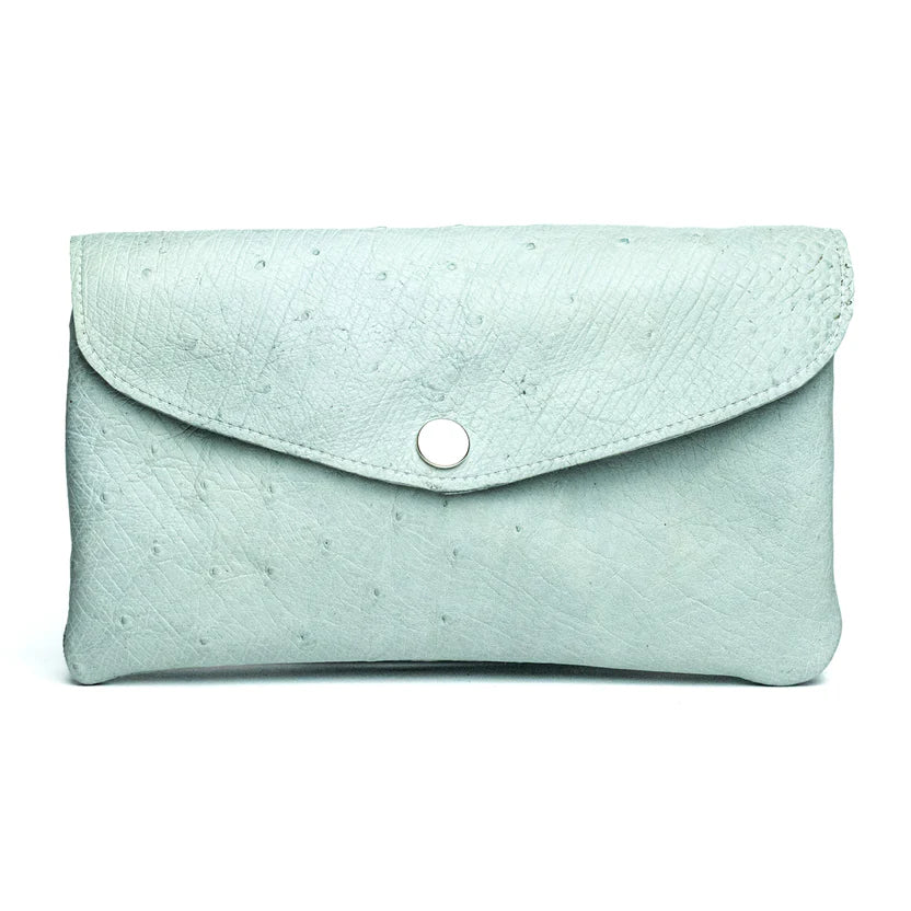 Ice-blue Ostrich Leather Clutch