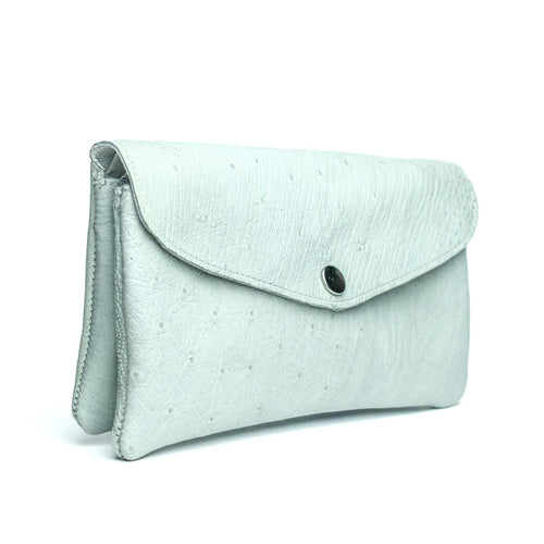 Ice-blue Ostrich Leather Clutch