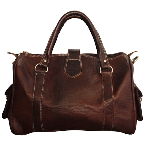 Brown leather bowling bag