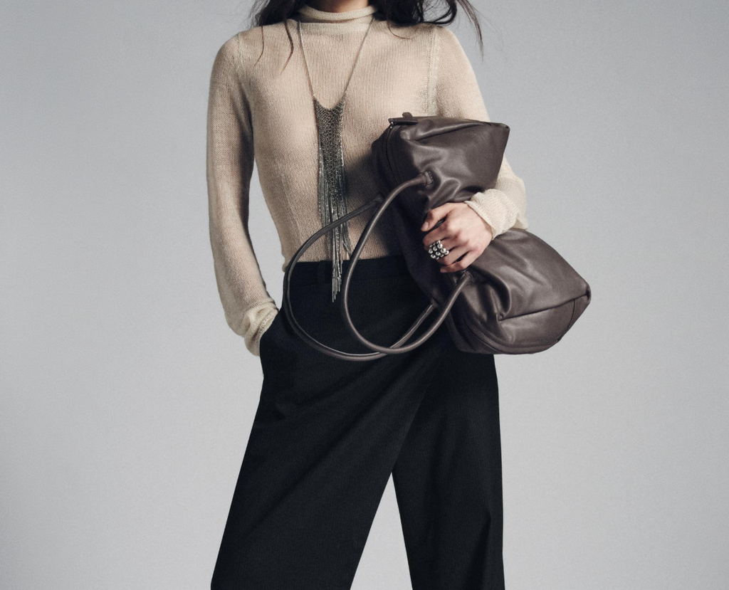 Oversized leather bowling bag