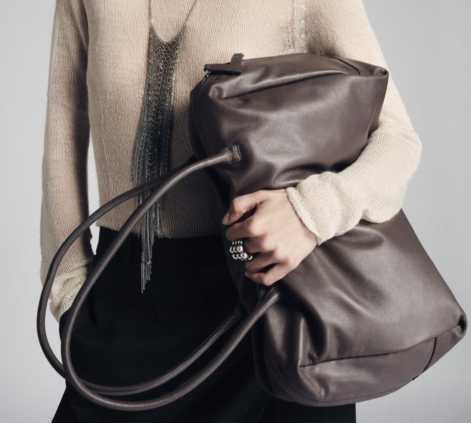 Oversized leather bowling bag